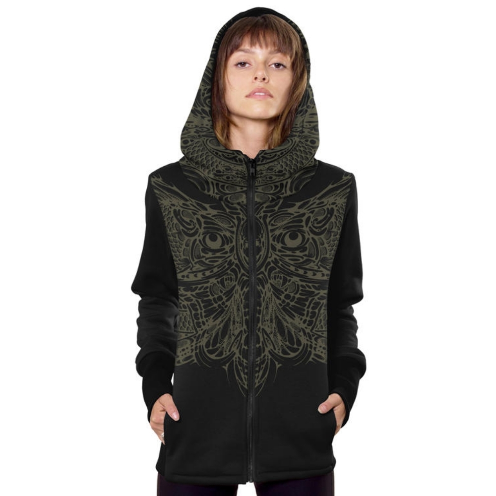 Plasma Lab "Oniwings" hand screen printed black zip up hoodie